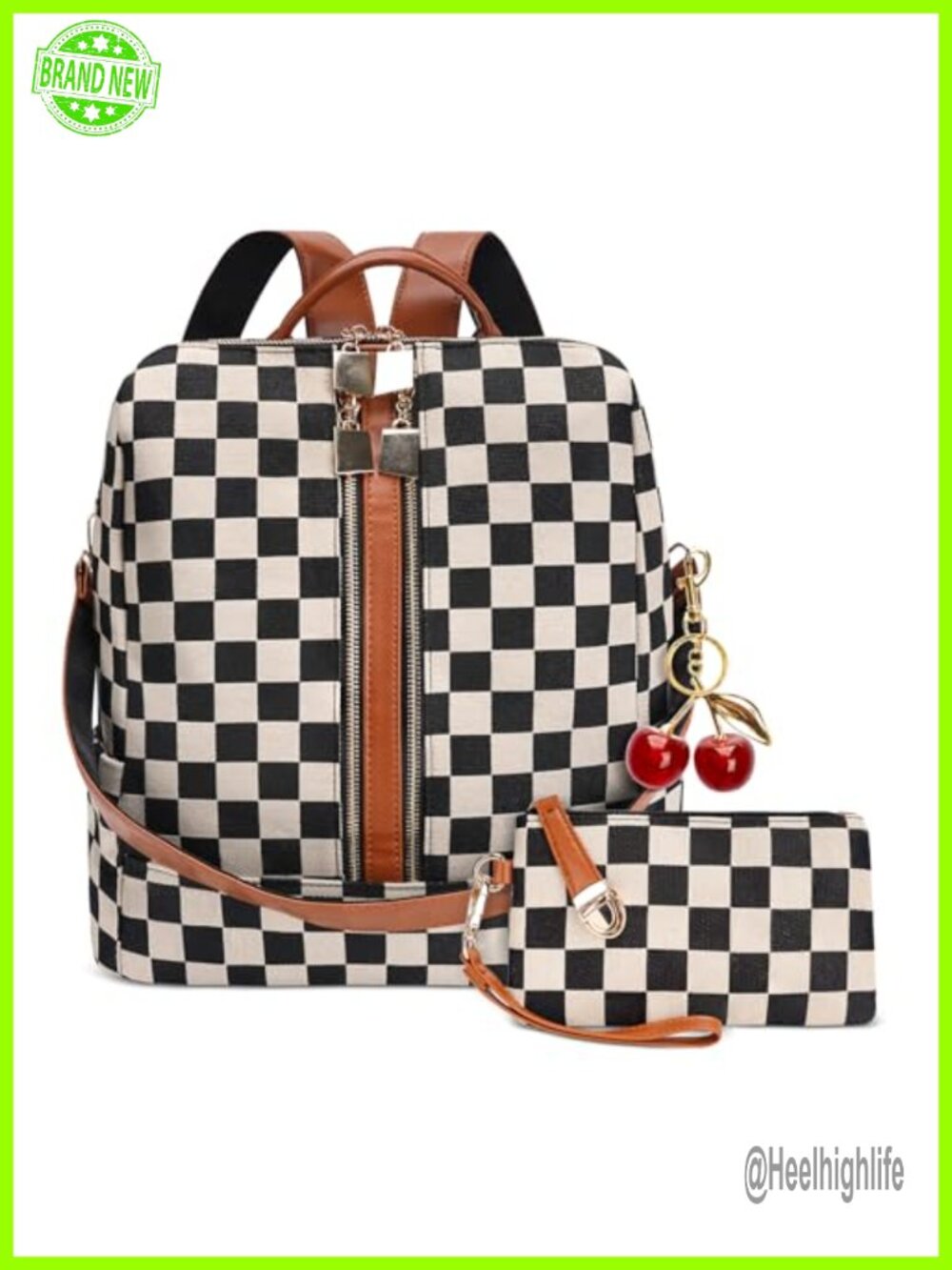 Checkered Backpack Purse 2-in-1 Shoulder Bag with Wallet Canvas